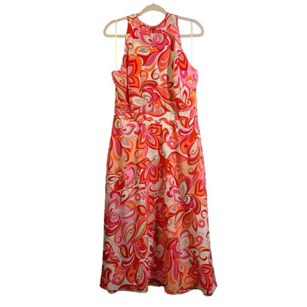 TAHARI Pink Floral Paisley Print Halter Sleeveless Maxi Dress Size 14 - NWT